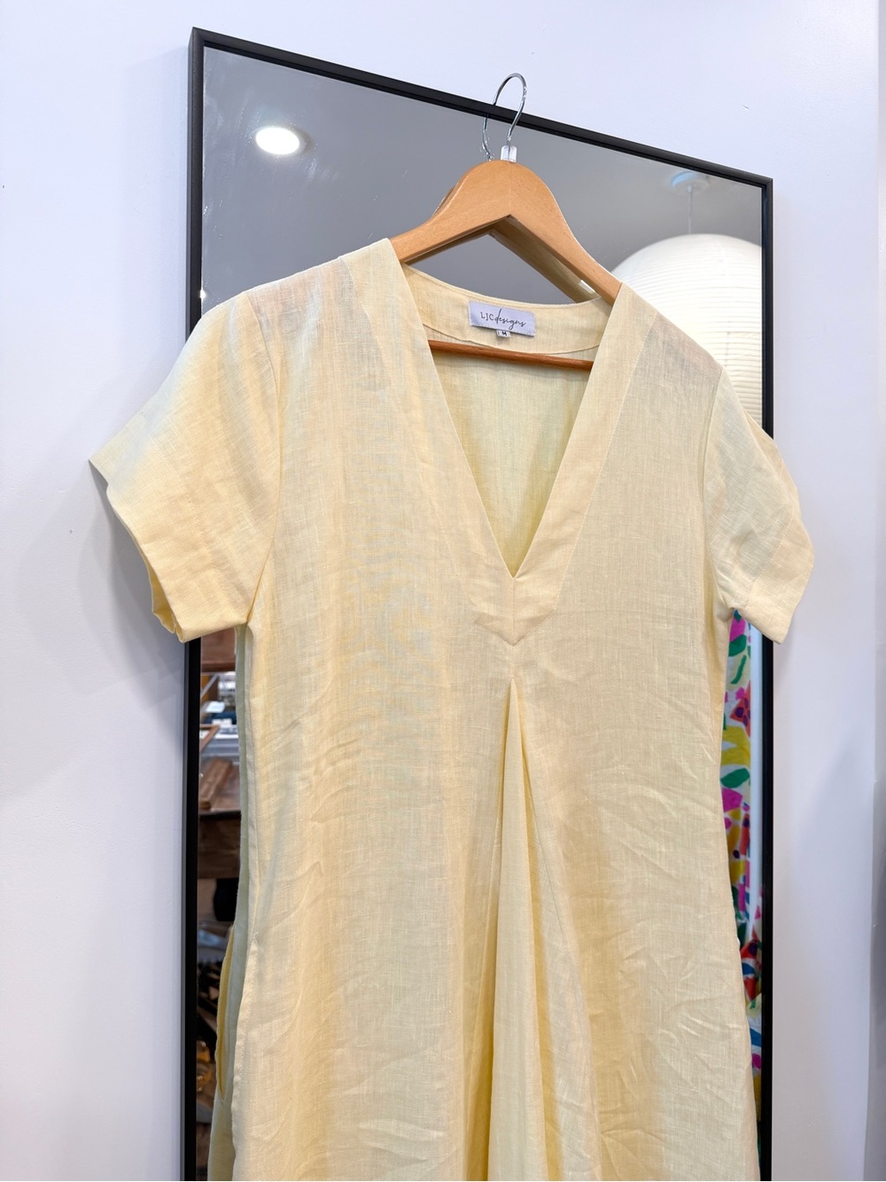 Butter yellow 100% linen midi dress LJC Designs